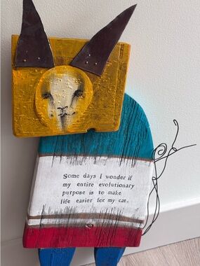 Story People Handcrafted Colorful Cat Quote Wall Decor - Yellow, Teal & Red